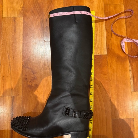 Christian Louboutin Egoutina Tall Riding Boots spiked stud black leather pull-on - Picture 14 of 15